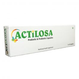 Actilosa Capsules 30s, prebiotic and probiotic dietary supplement box.