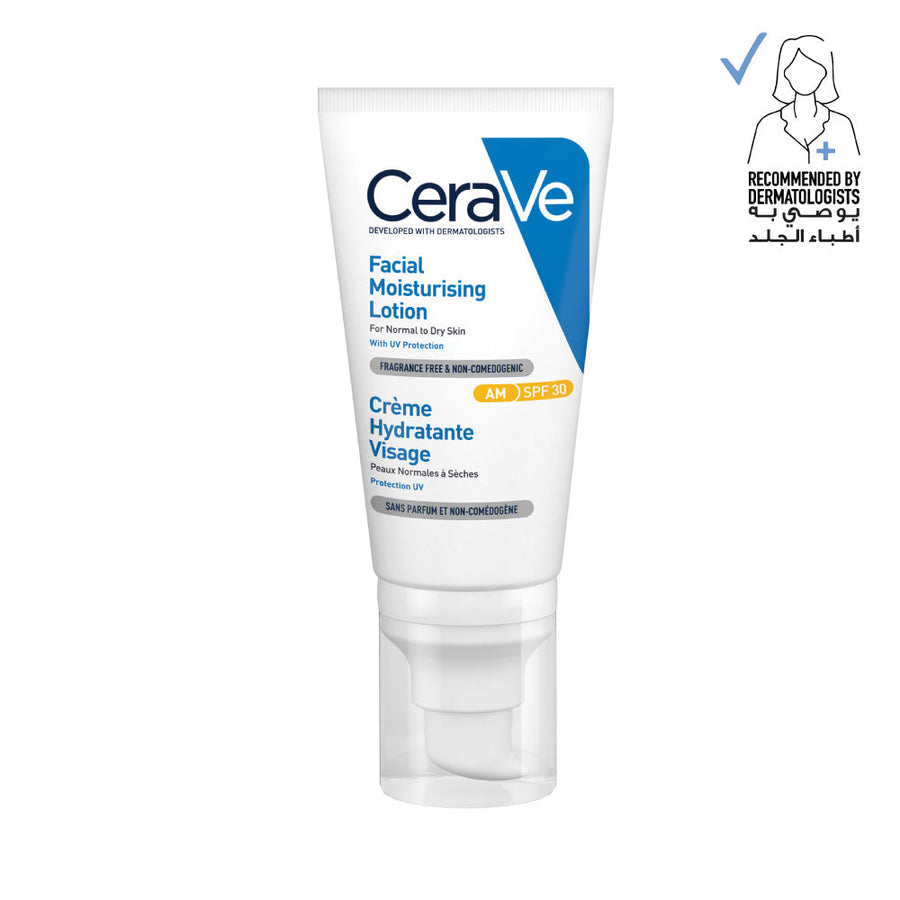 Cerave Facial Moisturising Lotion AM SPF 30 for normal to dry skin with ceramides, hyaluronic acid, niacinamide, and broad spectrum sun protection