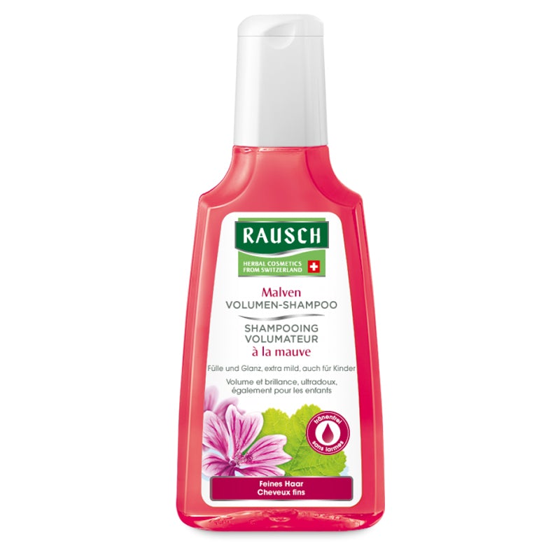 Rausch Mallow Shampoo 200ml bottle for fine hair, offering volume and shine with mallow and linden flower extracts.