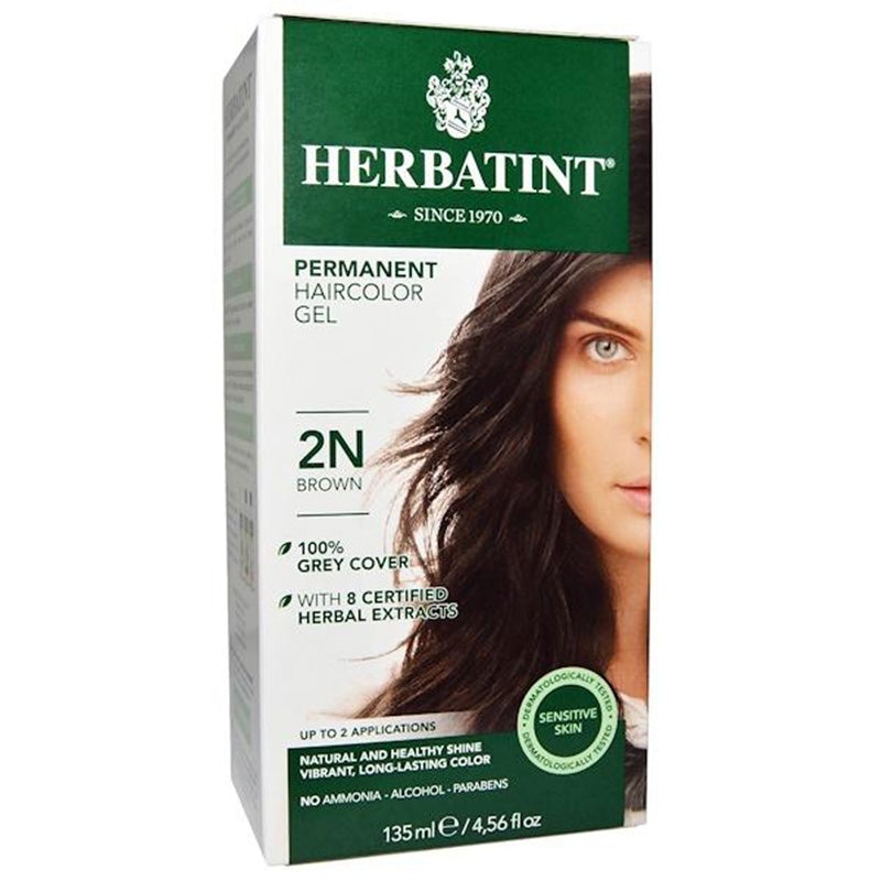 Herbatint H/C 2N Brown hair color, 100% grey coverage, natural shine, vegan.
