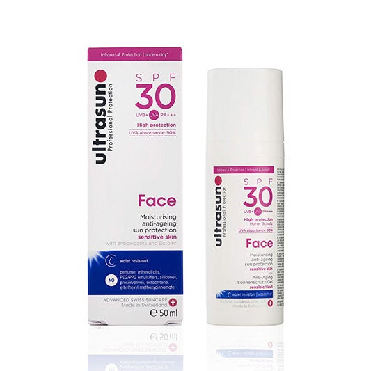 Ultrasun Face Spf30, 50ml, anti-ageing sunscreen lotion.