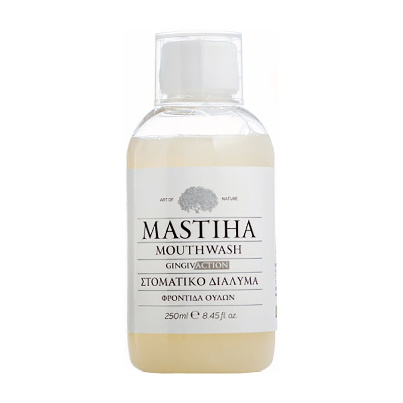 Mastiha Mouthwash Gingivaction 250ml bottle with Chios Mastiha Resin for gum health.