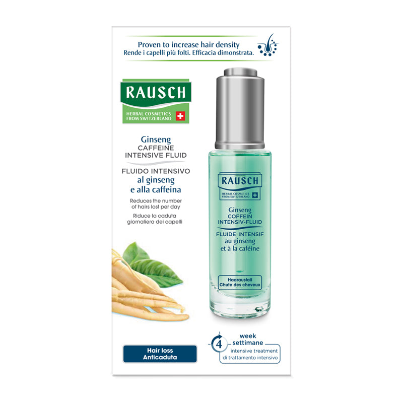 Rausch Ginseng Caffeine Intensive Fluid 30 ml for hair loss and scalp circulation.
