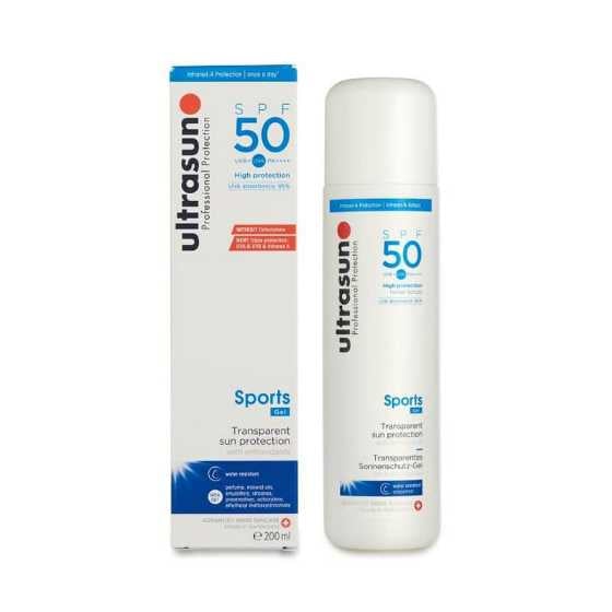 Ultrasun Sports Gel SPF50 200ml, lightweight sun protection for active sports people.