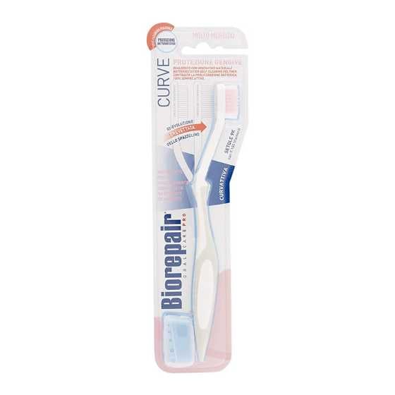 Biorepair Super Soft Toothbrush with patented forward curvature for effective gum-to-tooth cleaning.