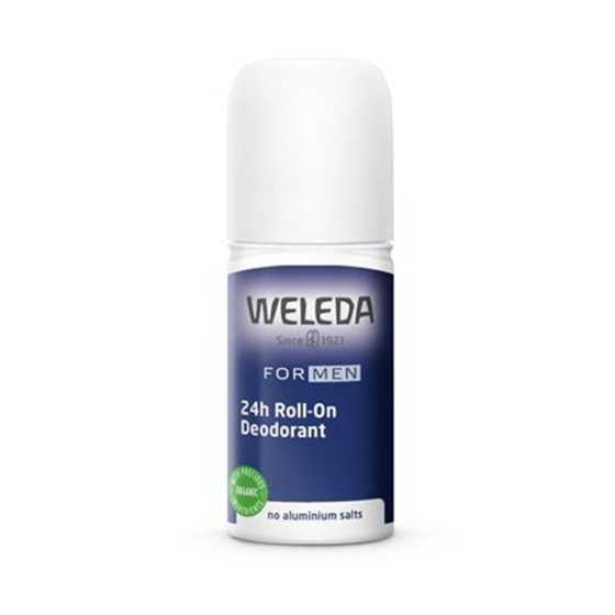 Weleda Men 24H Roll-On Deodorant 50ml with natural oils and woody scent.