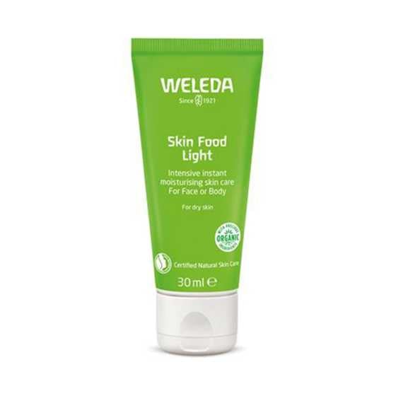 Weleda Skin Food Light Cream 30 ML tube with green packaging for instant hydration.