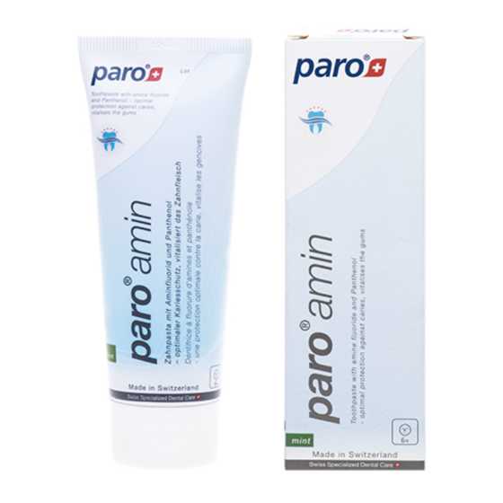 Paro 2668 Amin Toothpaste Mint 75 ML, fluoride strengthens enamel, SLS-free, mint flavor.