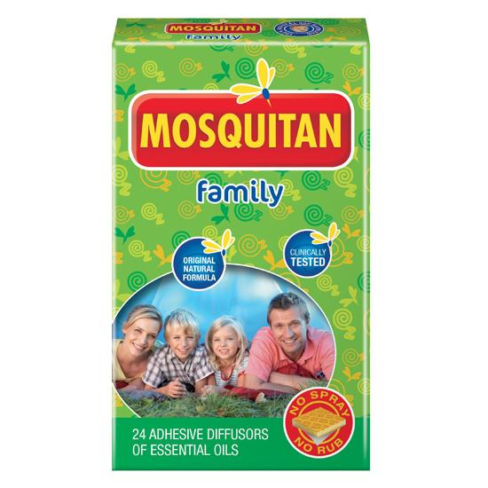 Mosquitan Family Patches 24S box, natural mosquito repellent patches, safe for children and family use.