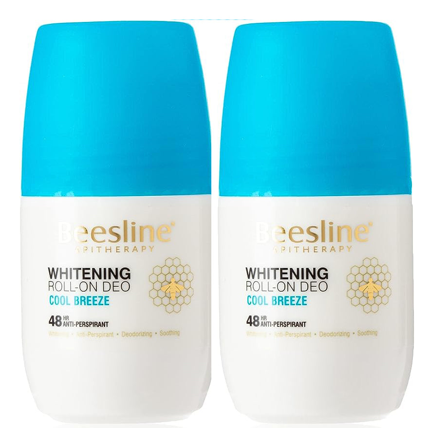 Beesline White Deo Roll Cool Breeze 50ml twin pack, 48-hour antiperspirant and whitening.