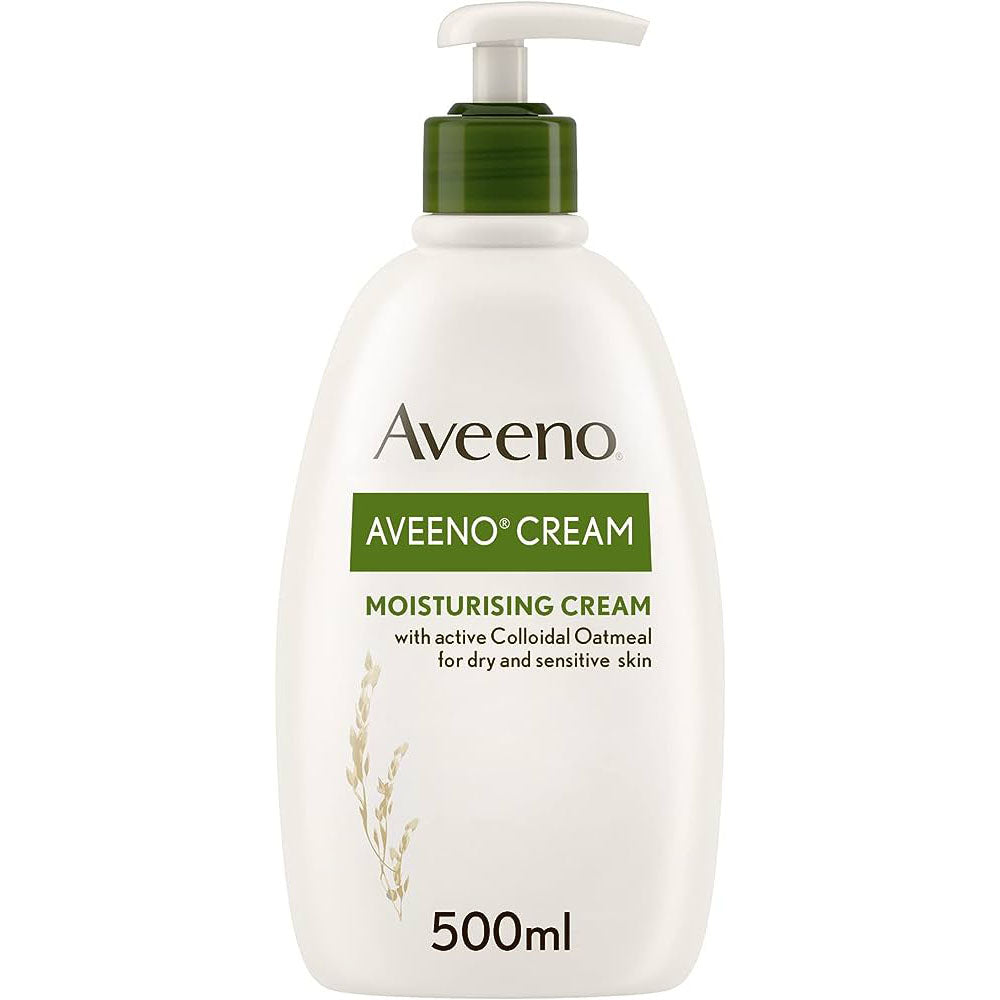 Aveeno Moisturising Body Cream 500ml with prebiotic oat formula for dry skin.