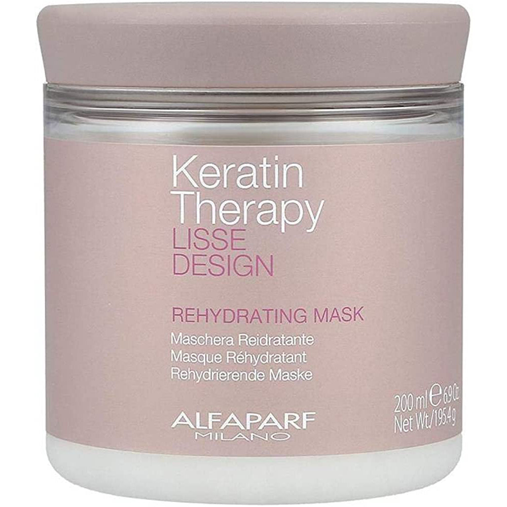 Alfaparf Keratin Therapy Rehydrating Mask 200ml moisturizing hair treatment.