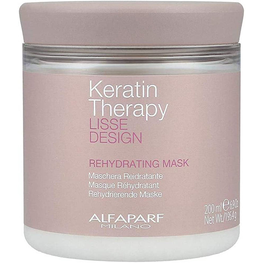 Alfaparf Keratin Therapy Rehydrating Mask 200ml moisturizing hair treatment.