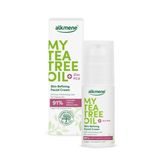 Alkmene Tea Tree Skin Refining Facial Cream 50 ML with packaging.