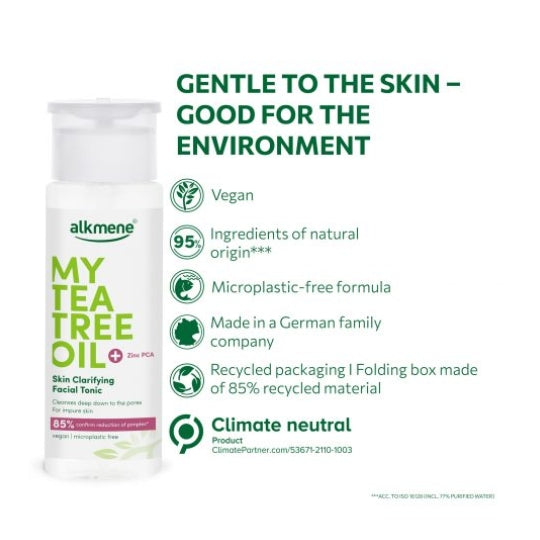 Alkmene Tea Tree Facial Tonic 150 ML with tea tree oil and zinc PCA.