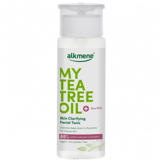 Alkmene Tea Tree Facial Tonic 150 ML bottle with skin-cleansing formula, tea tree oil, and zinc PCA.