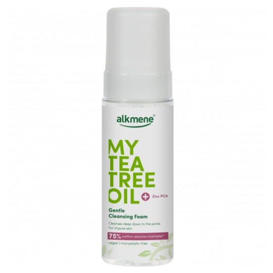Alkmene Tea Tree Gentle Cleansing Foam 150Ml bottle with tea tree oil for clear complexion.
