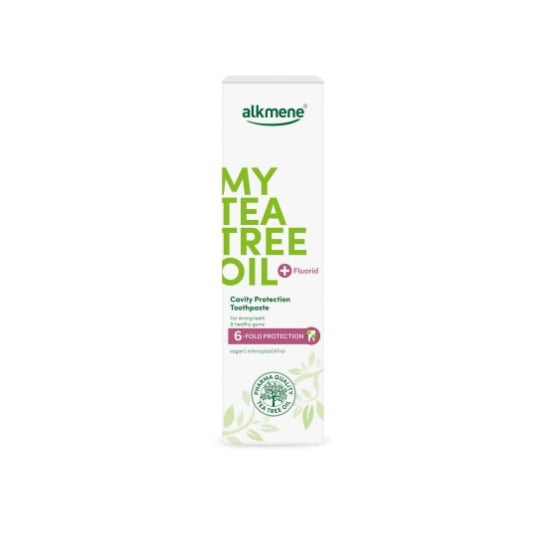 Alkmene Tea Tree Cavity Protect Toothpaste with fluoride 100ml packaging.