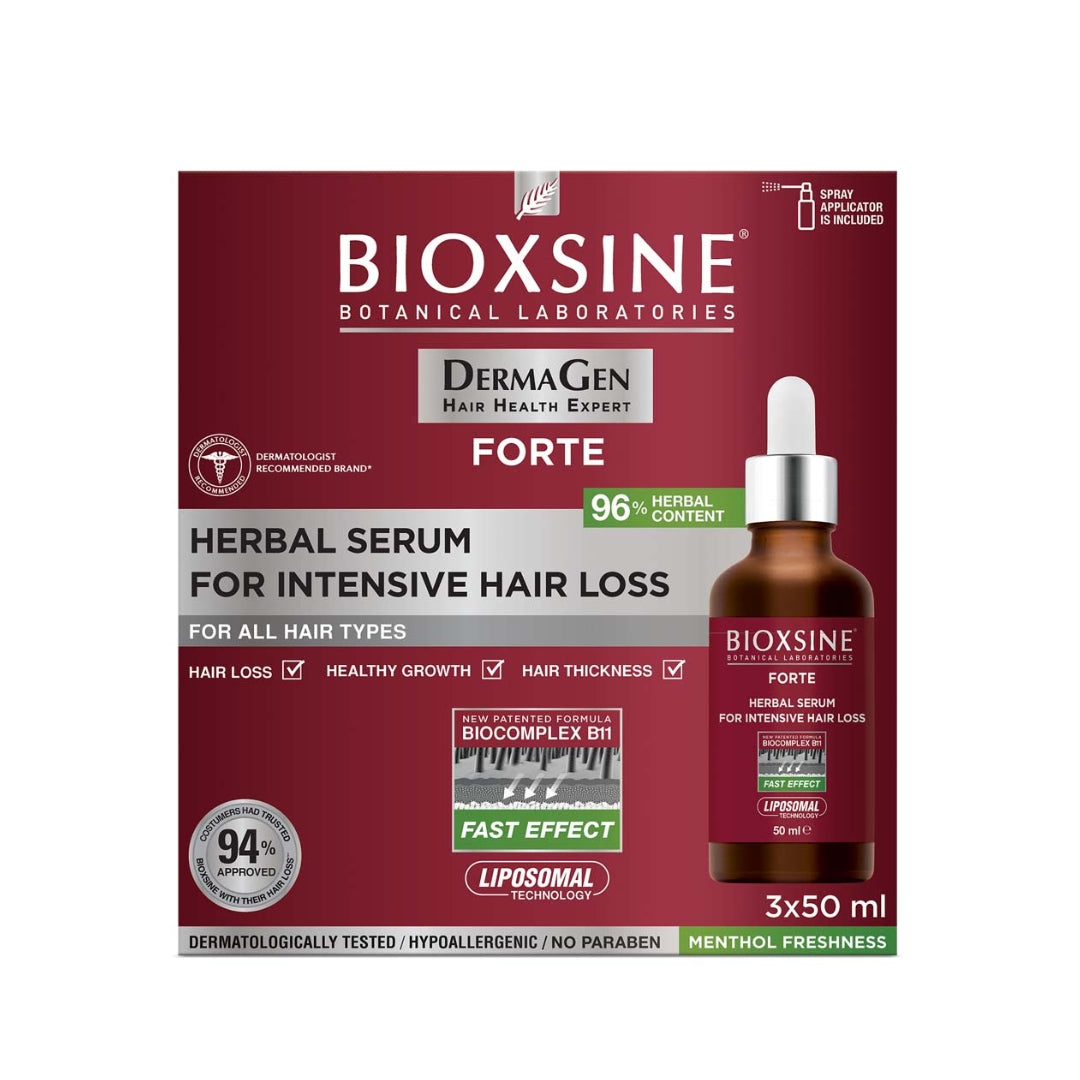Bioxsine Dg Serum for intensive hair loss 3x50ml in packaging, promotes hair growth and strengthens follicles.