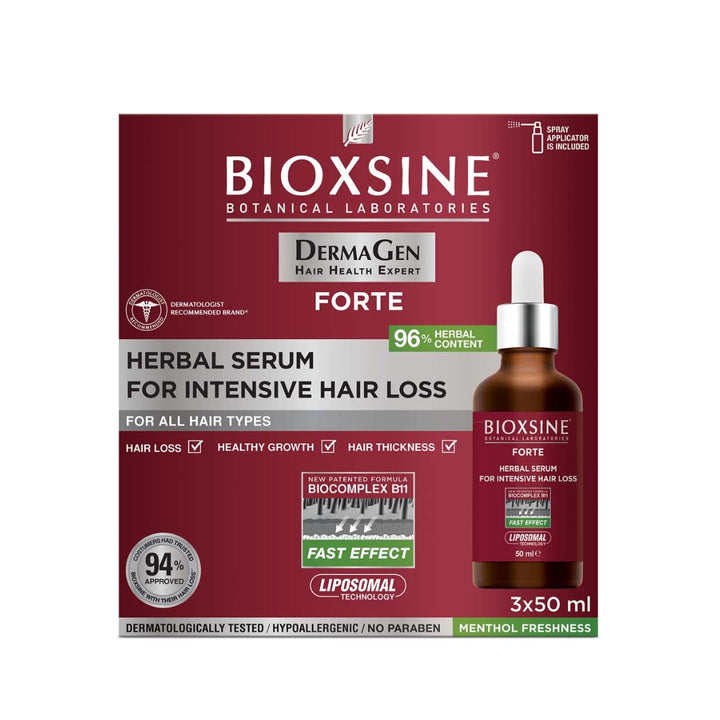 Bioxsine Dg Serum for intensive hair loss 3x50ml in packaging, promotes hair growth and strengthens follicles.