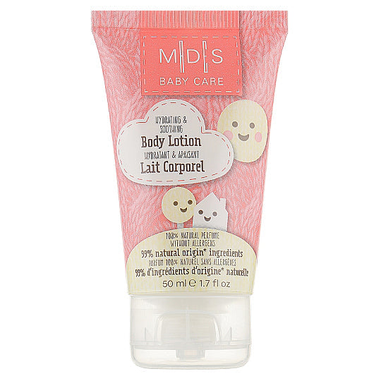 Mades Baby Care Body Lotion 50ml tube with nourishing organic ingredients for sensitive baby skin.