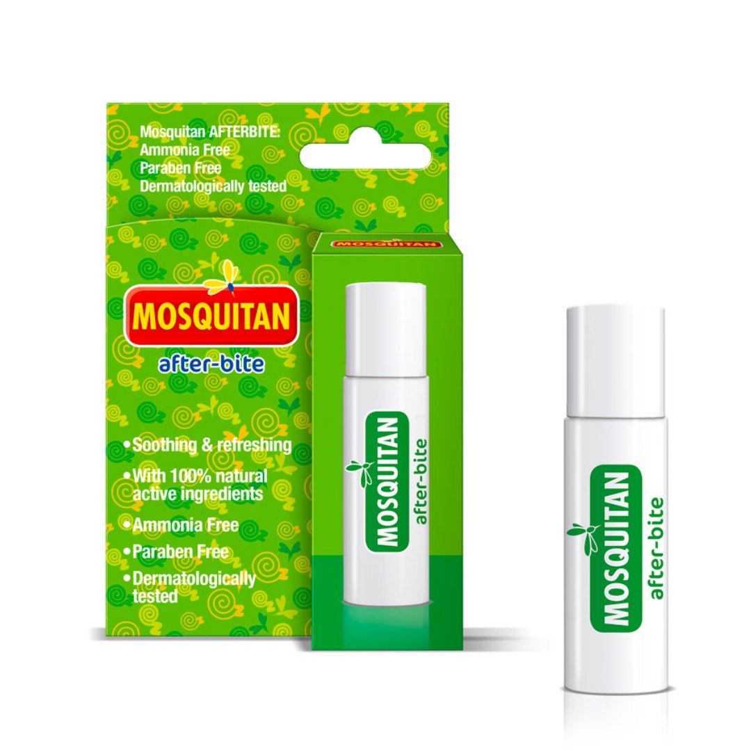 Mosquitan After Bite Roll-On 20Ml, soothing liquid for insect bites, ammonia-free, paraben-free, with natural ingredients.