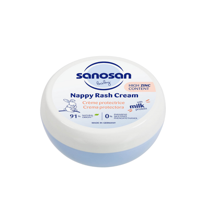 Sanosan Baby Nappy Rash Cream 150 ml jar with natural milk protein and high zinc content.