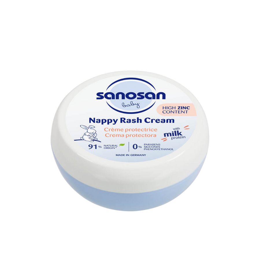 Sanosan Baby Nappy Rash Cream 150 ml jar with natural milk protein and high zinc content.
