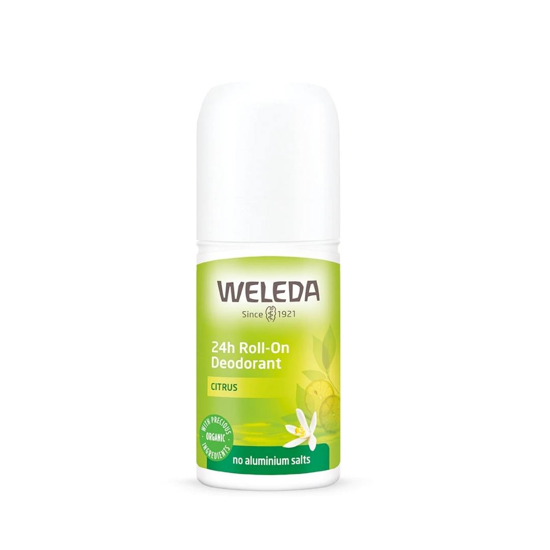 Weleda Citrus Deodorant 100 ML in recyclable glass bottle with non-aerosol pump spray.