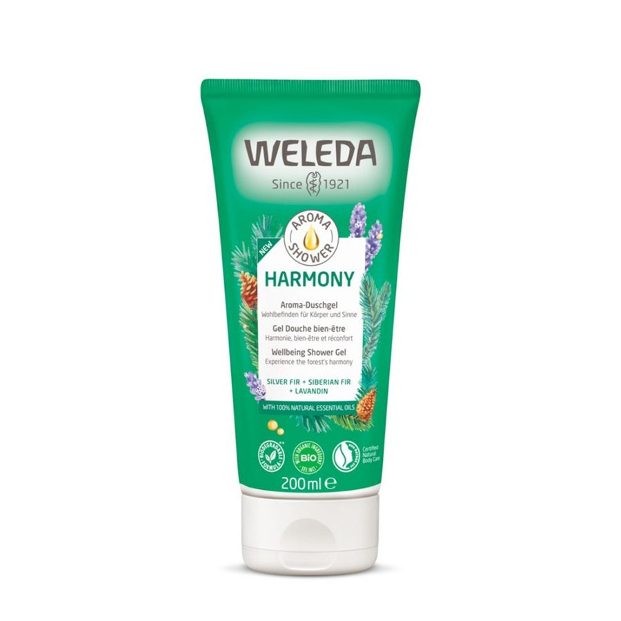 Weleda Aroma Harmony Shower Gel 200ml with silver and Siberian fir scent.