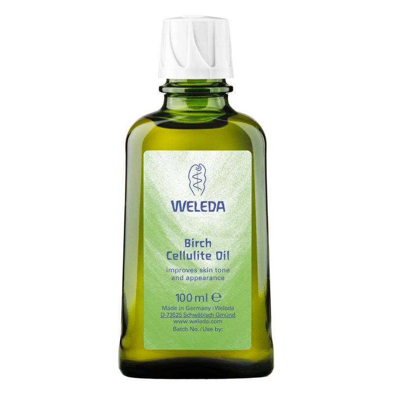 Weleda Birch Cellulite Oil 100 ML bottle with natural ingredients for cellulite treatment.
