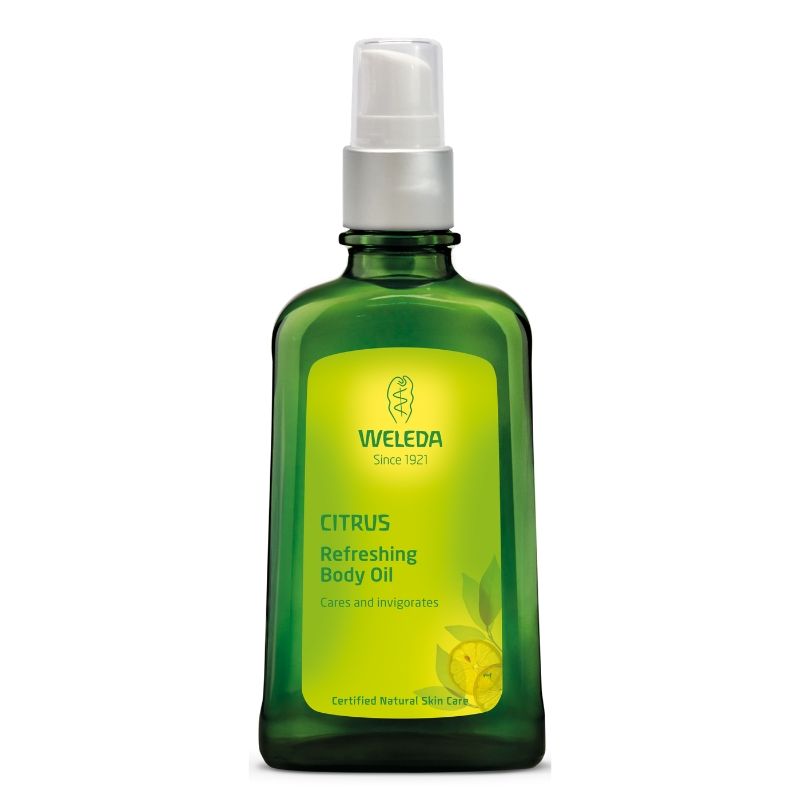 Weleda Citrus Body Oil 100ml bottle with lemon peel and almond oil ingredients.