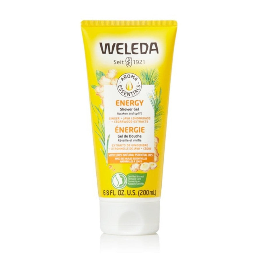 Weleda Aroma Energy Shower Gel 200ml, invigorating ginger, lemongrass, cedarwood scent.
