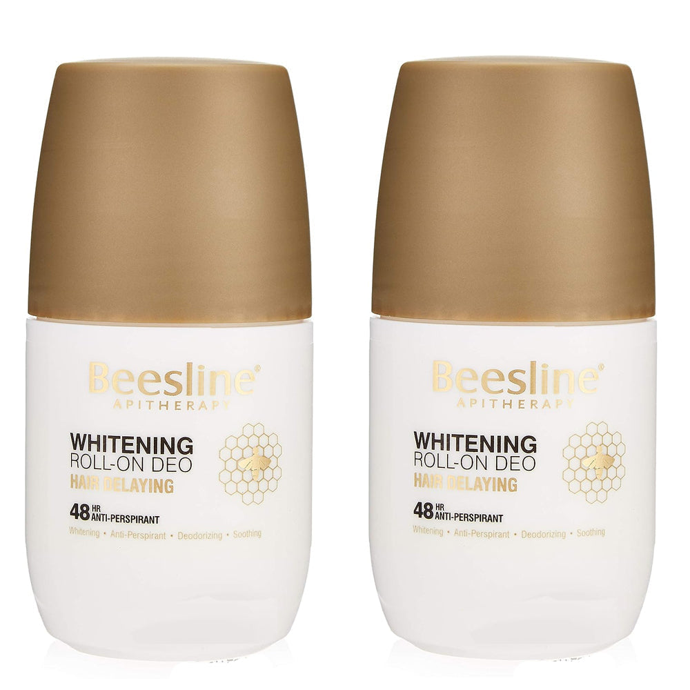 Beesline White Deo Roll Hair Delay 50ml twin pack for underarm whitening and hair delay.