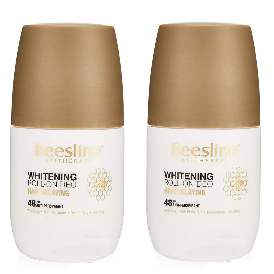 Beesline White Deo Roll Hair Delay 50ml twin pack for underarm whitening and hair delay.