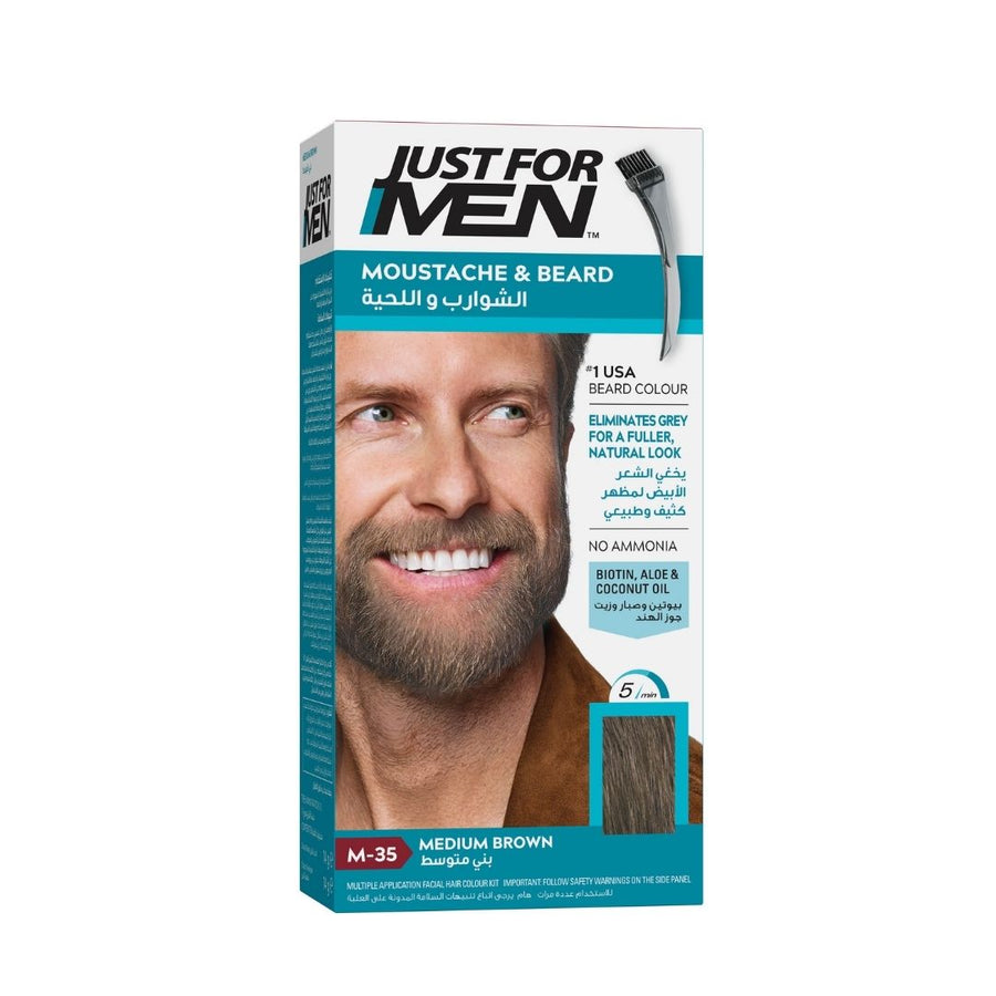 Just For Men Brush-In Color Gel for Mustache & Beard, Medium Brown M-35, easy application and gray coverage.