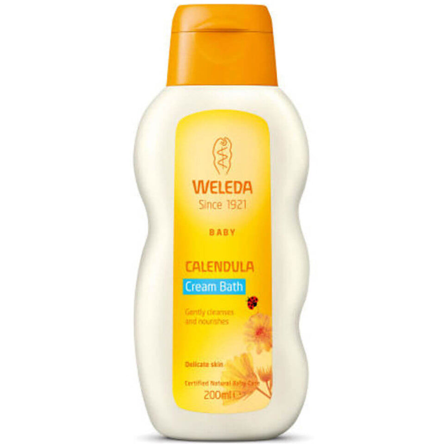 Weleda Calendula Baby Bath Cream 200ml bottle for gentle cleansing and nourishment.
