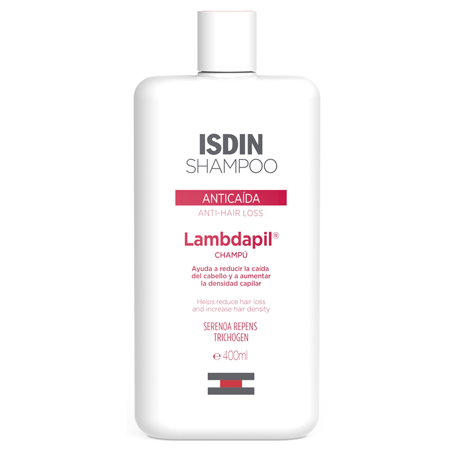 ISDIN Lambdapil Anti-Hairloss Shampoo 200ml bottle for reducing hair loss and increasing hair density.