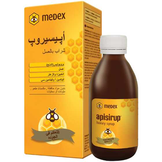 Medex Apisyrup 140 Ml honey-based syrup for cough relief and immune support.