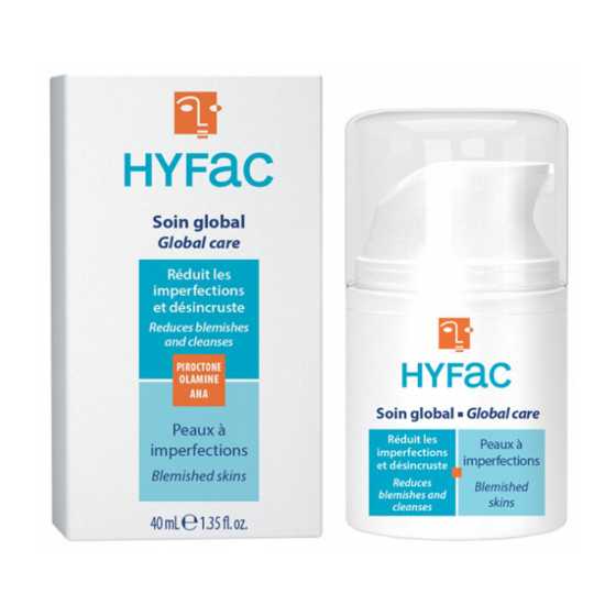 Hyfac Global Care 40ml exfoliating cream with glycolic acid for blemished skin.