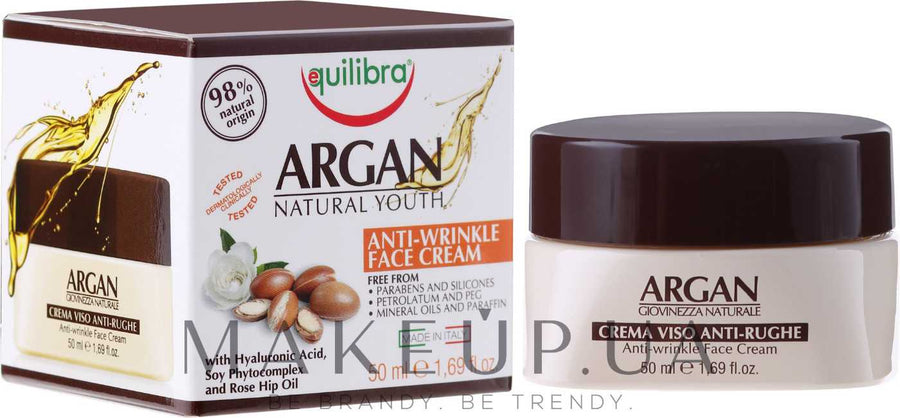 Eq Argan Anti-Wrinkle Face Cream 50ml, anti-aging skincare product.