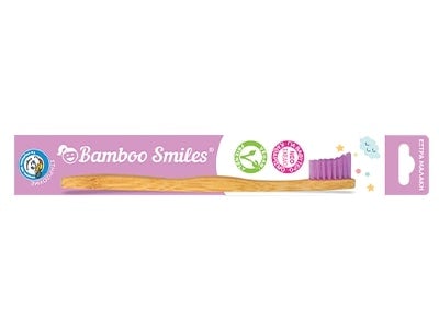 Bamboo Smiles Toothbrush Kids Ultra Soft Purple with eco-friendly packaging.