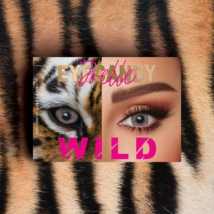 Eyecandy B1 Tiger Non-med Monthly Lenses with Bluish Grey and Deep Yellow Stripes.