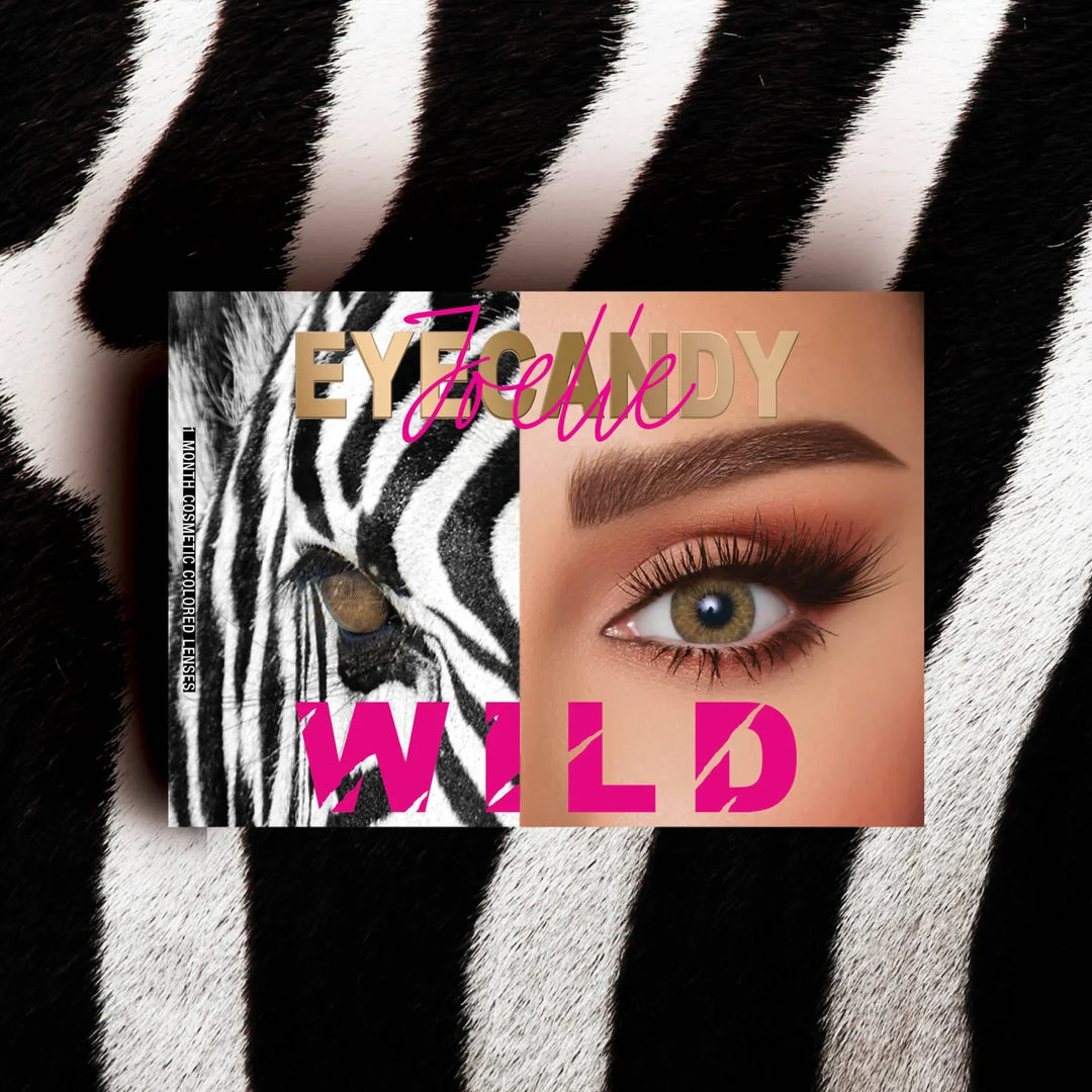 Eyecandy B5 Zebra non-medical monthly lenses with mix of light and dark hazel colors.