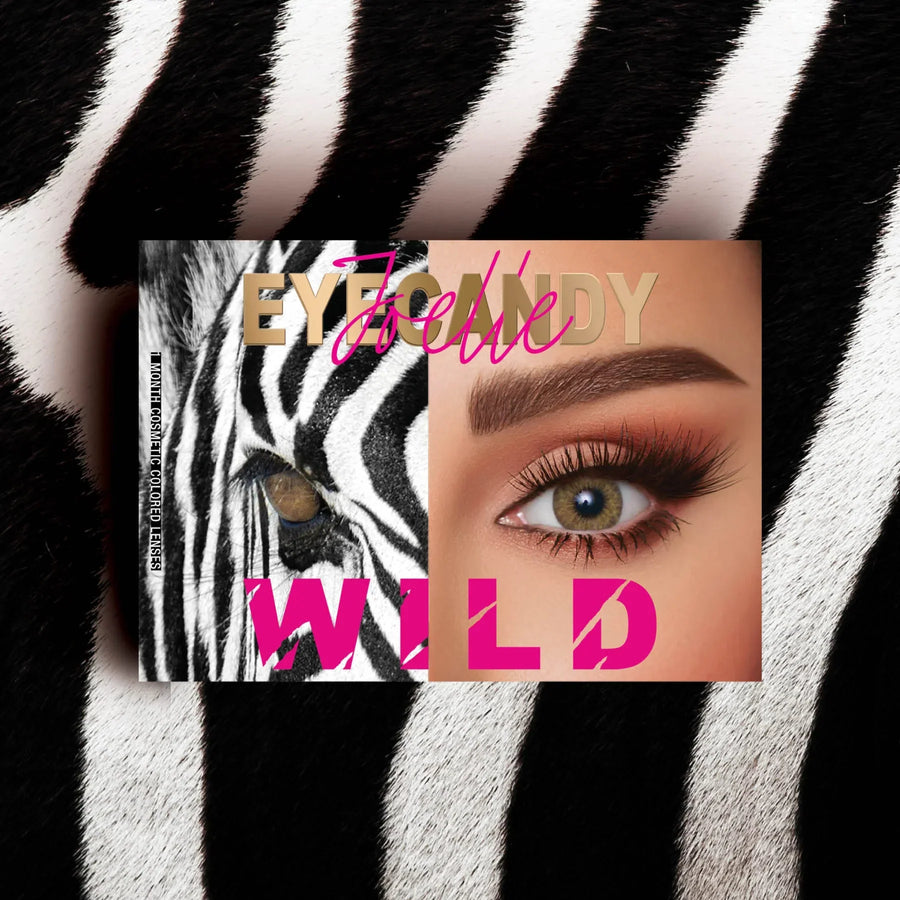 Eyecandy B5 Zebra non-medical monthly lenses with mix of light and dark hazel colors.