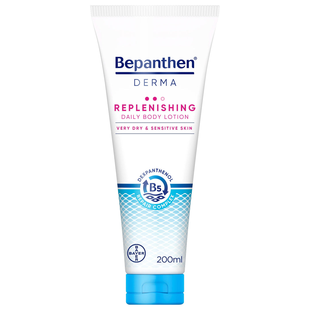 Bepanthen Derma Replenishing Daily Body Lotion 200ml for dry sensitive skin.