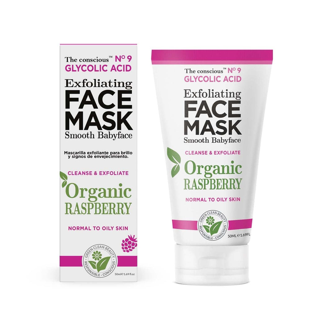 The Conscious Glycolic-Acid Exfoliating Face Mask with Organic Raspberry for smooth and glowing skin.