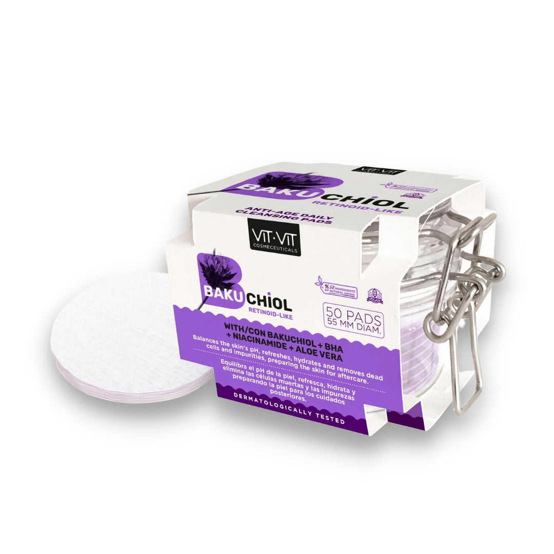 Vit Vit Cleansing Pads Bakuchiol, 50 pads for rejuvenating and deep pore cleaning.