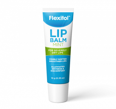 Flexitol Mint Lip Balm 10g tube for dry lips, ultra-moisturizing formula.