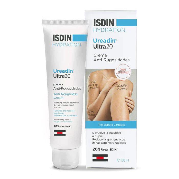 ISDIN Hydration Ultra20 Anti-Roughness Cream 100ml tube and packaging.